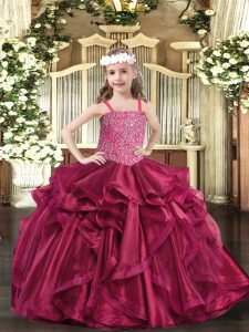 Graceful Sleeveless Lace Up Floor Length Beading and Ruffles Pageant Dress