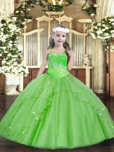 Sleeveless Floor Length Beading and Ruffles and Sequins Lace Up Pageant Dresses