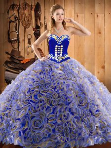 With Train Lace Up Ball Gown Prom Dress Multi-color for Military Ball and Sweet 16 and Quinceanera with Embroidery Sweep Train