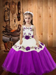 Straps Sleeveless Organza Pageant Gowns Embroidery Lace Up