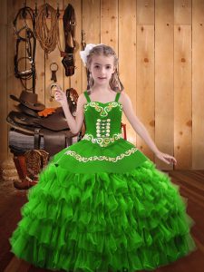 Stylish Sleeveless Embroidery and Ruffled Layers Lace Up Evening Gowns