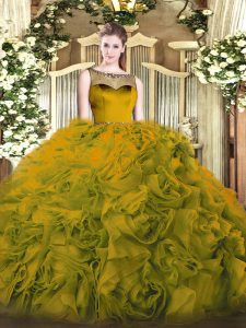 Olive Green Zipper Quinceanera Dress Beading Sleeveless Floor Length
