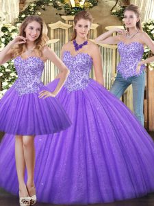 Fitting Eggplant Purple Zipper Sweetheart Appliques Sweet 16 Dress Tulle Sleeveless