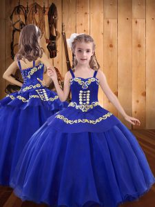 Graceful Straps Sleeveless Organza Little Girls Pageant Gowns Embroidery Lace Up