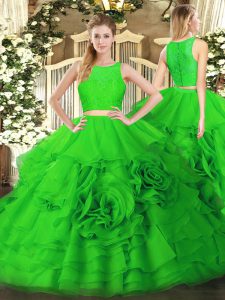Green Sleeveless Floor Length Ruffles Zipper Sweet 16 Dress