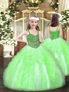 Custom Made Pageant Dress Party and Quinceanera with Beading and Ruffles Straps Sleeveless Lace Up