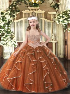 Super Sleeveless Beading and Ruffles Lace Up Pageant Dress