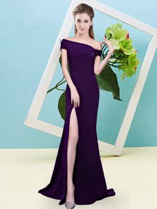 Hot Sale Off The Shoulder Sleeveless Zipper Vestidos de Damas Dark Purple Elastic Woven Satin