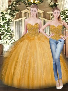 Captivating Floor Length Ball Gowns Sleeveless Gold Sweet 16 Dress Lace Up