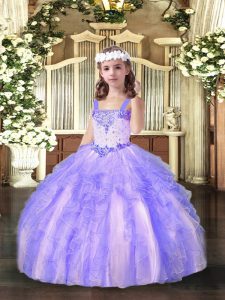 On Sale Lavender Ball Gowns Beading and Ruffles Pageant Dress for Teens Lace Up Organza Sleeveless Floor Length