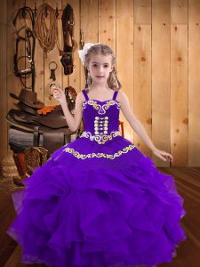 Beauteous Organza Sleeveless Floor Length Winning Pageant Gowns and Embroidery and Ruffles