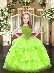 Perfect Sleeveless Beading and Ruffled Layers Floor Length Little Girls Pageant Dress