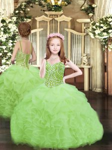 Custom Fit Organza Lace Up Child Pageant Dress Sleeveless Floor Length Beading and Ruffles and Pick Ups