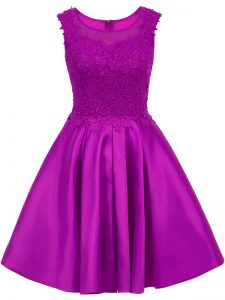 A-line Quinceanera Court Dresses Eggplant Purple Scoop Satin Sleeveless Mini Length Zipper