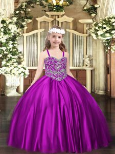 Excellent Satin Sleeveless Floor Length Kids Formal Wear and Beading