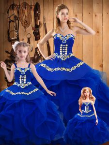 Sweetheart Sleeveless Sweet 16 Quinceanera Dress Floor Length Ruffles Royal Blue Tulle