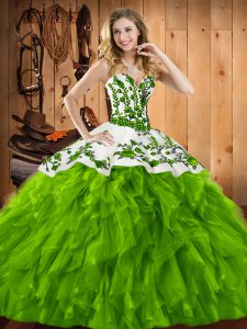 Romantic Satin and Organza Sleeveless Floor Length Vestidos de Quinceanera and Embroidery and Ruffles