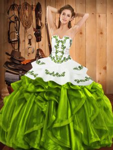 Modest Lace Up Quinceanera Gown Embroidery and Ruffles Sleeveless Floor Length