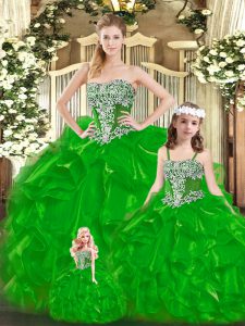 Strapless Sleeveless Lace Up Quinceanera Dress Green Organza