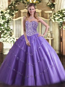 Ball Gowns Quinceanera Dresses Lavender Sweetheart Tulle Sleeveless Floor Length Lace Up