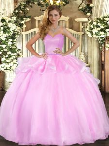 Most Popular Sweetheart Sleeveless Lace Up Quinceanera Dress Pink Organza