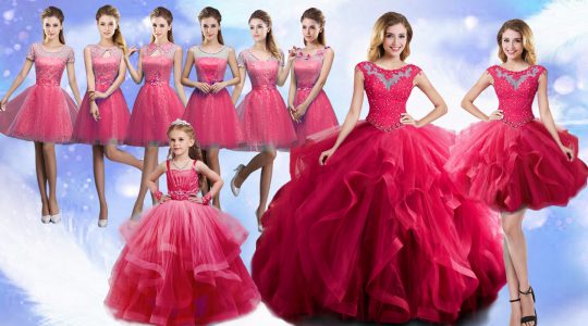 Artistic Hot Pink Ball Gowns Organza Scoop Sleeveless Beading Floor Length Lace Up 15 Quinceanera Dress