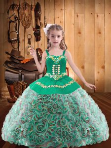 Sleeveless Floor Length Embroidery and Ruffles Lace Up Pageant Dress for Girls with Multi-color
