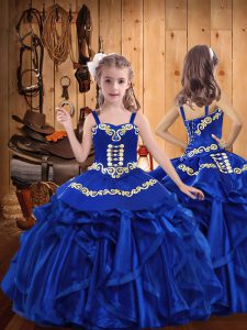 Royal Blue Sleeveless Embroidery and Ruffles Floor Length Little Girl Pageant Dress