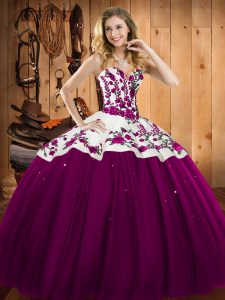 Floor Length Fuchsia Quinceanera Dress Sweetheart Sleeveless Lace Up