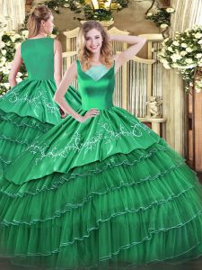 Scoop Sleeveless Organza Sweet 16 Quinceanera Dress Beading and Embroidery and Ruffled Layers Side Zipper