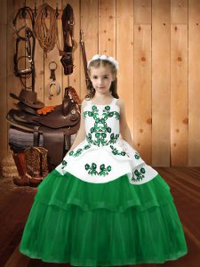 Tulle Sleeveless Floor Length Girls Pageant Dresses and Embroidery