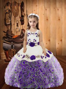 High Quality Multi-color Straps Lace Up Embroidery and Ruffles Pageant Dress Sleeveless