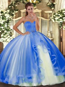 Smart Sleeveless Tulle Floor Length Lace Up Sweet 16 Quinceanera Dress in Baby Blue with Beading