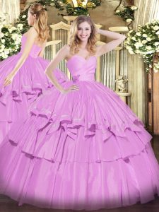 Fabulous Sleeveless Taffeta Floor Length Lace Up 15 Quinceanera Dress in Lilac with Beading and Ruffled Layers