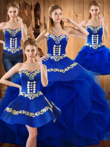 Perfect Satin and Organza Sleeveless Floor Length Quinceanera Dresses and Embroidery and Ruffles