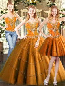 Sweetheart Sleeveless Lace Up Quinceanera Dresses Orange Red Tulle