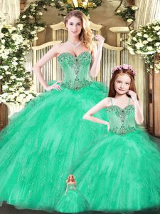 Extravagant Sleeveless Beading and Ruffles Lace Up Quinceanera Dress