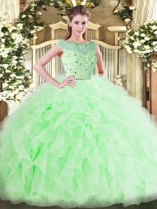 Latest Ball Gowns Quinceanera Gown Apple Green Bateau Tulle Sleeveless Floor Length Zipper