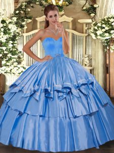 Sweetheart Sleeveless Lace Up 15th Birthday Dress Baby Blue Taffeta