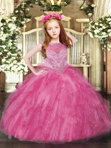Hot Pink Sleeveless Tulle Zipper Evening Gowns for Party and Quinceanera