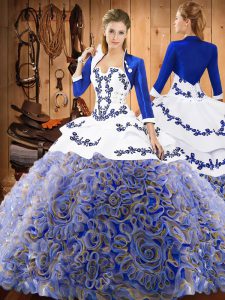 Dramatic Sleeveless With Train Embroidery Lace Up Quinceanera Gowns with Multi-color Sweep Train