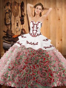 Customized Multi-color Strapless Neckline Embroidery Quinceanera Gowns Sleeveless Lace Up