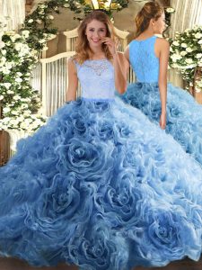 Baby Blue Scoop Zipper Beading and Ruffles 15th Birthday Dress Sleeveless