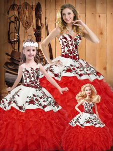 Pretty Sweetheart Sleeveless Satin and Organza Sweet 16 Quinceanera Dress Embroidery and Ruffles Lace Up