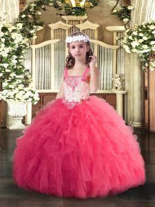 Tulle Sleeveless Floor Length Pageant Dress for Teens and Beading and Ruffles