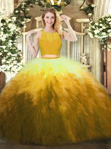 New Style Floor Length Ball Gowns Sleeveless Gold Quince Ball Gowns Zipper