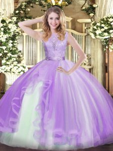 Glorious Organza Sleeveless Floor Length Quince Ball Gowns and Lace and Ruffles