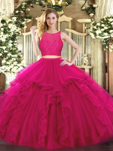 Sophisticated Sleeveless Floor Length Ruffles Zipper Ball Gown Prom Dress with Fuchsia