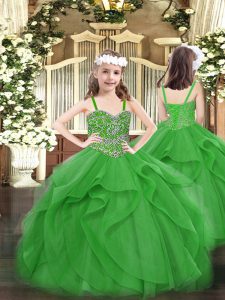 Fantastic Green Sleeveless Tulle Lace Up Girls Pageant Dresses for Party and Quinceanera