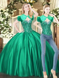 Artistic Green Ball Gowns Sweetheart Sleeveless Tulle Floor Length Lace Up Beading Quinceanera Gowns